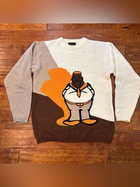VTG 90's Mens Delf Sweater Large  "old man" Beige, Tan, Brown, Orange Fat Albert